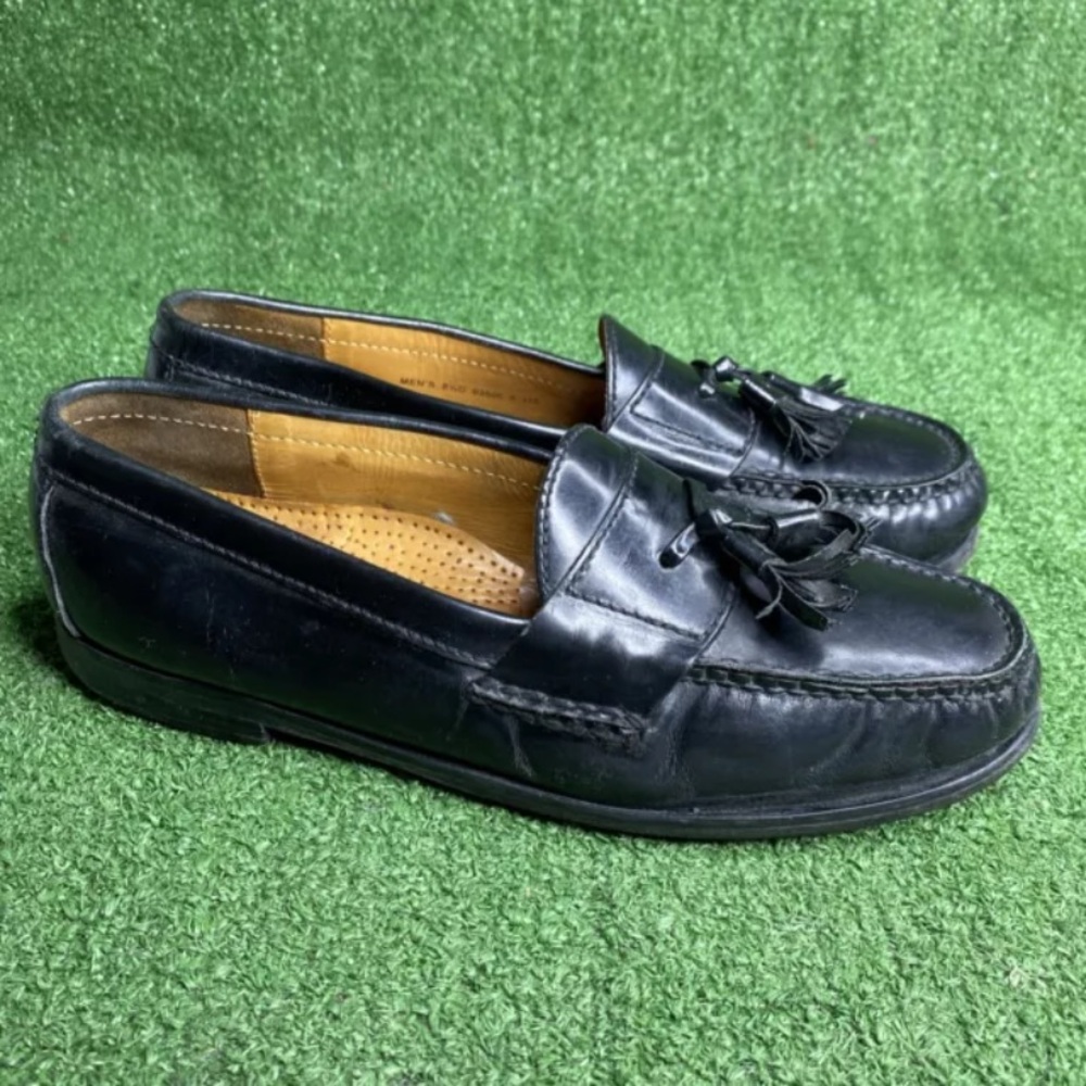 Cole Haan Black Leather Tassle Loafer Slip On Dress Shoes Mens 8.5 D